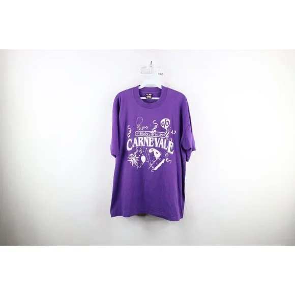 Vtg 90s Streetwear Mens XL Faded Spell Out Carnevale Party T-Shirt Purple USA - Picture 1 of 10